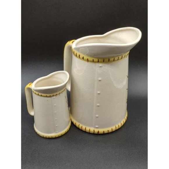 Pitcher Set Ceramic 7 and 4.5 Inches Hand Painted Floral - Picture 3 of 8